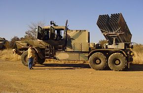 Bateleur 127 mm 40 tube multiple rocket launcher of South African Army