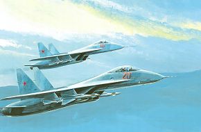 Su-27 FLANKERS in Formation - Military Weapons Art