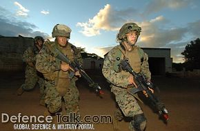 US Marines Rush for cover - Military Operation in Urban Terrain (MOUT)