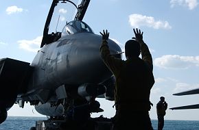 F-14D Tomcat comes out of Hangar Bay - Final Deployment