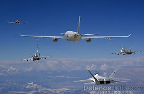 KC-30 refuels F-18 and F-22 Fighters