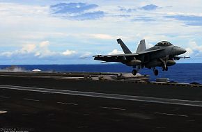 F/A-18F Super Hornet takes off from aircraft carrier