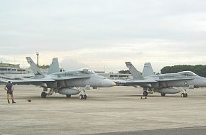 RAAF F/A-18's ready to taxi at Paya Lebar Air Base, Singapore 2002