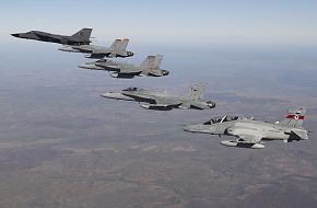 A lineup of Australia's current fighter/strike aircraft from a recent exerc