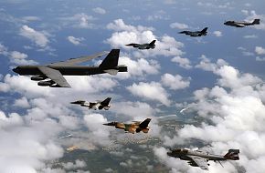 B-52  leads F-2's  and F-16's