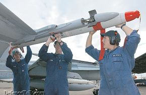 A new ASRAAM missile being fitted to a RAAF F/A-18 HUG