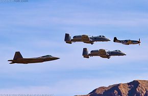 USAF Heritage Flight-F-22A Raptor, A-10 Thunderbolt II and P-51 Mustang