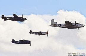 USAAC B-25 Mitchell P-38 Lightning P-51 Mustang Pursuit Aircraft and US Navy F6F Hellcat Fighter