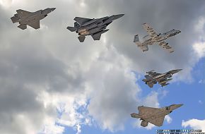 USAF F-35A Panther, F-15E Strike Eagle, A-10 Warthog, F-16 Viper & F-22A Raptor Fighter/Attack