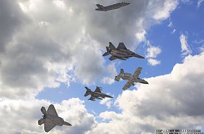 USAF F-35A Panther, F-15E Strike Eagle, A-10 Warthog, F-16 Viper & F-22A Raptor Fighter/Attack Aircr