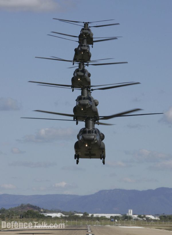 C Squadron 5 Avn Regt CH-47D Chinooks lined up for 10th anniversary celebra