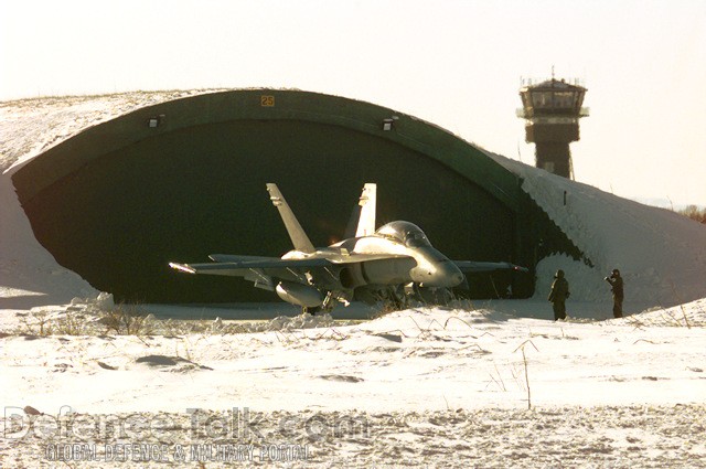 CF-18 Hornet and hangar