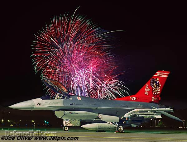 F-16 and the Fireworks in the background.