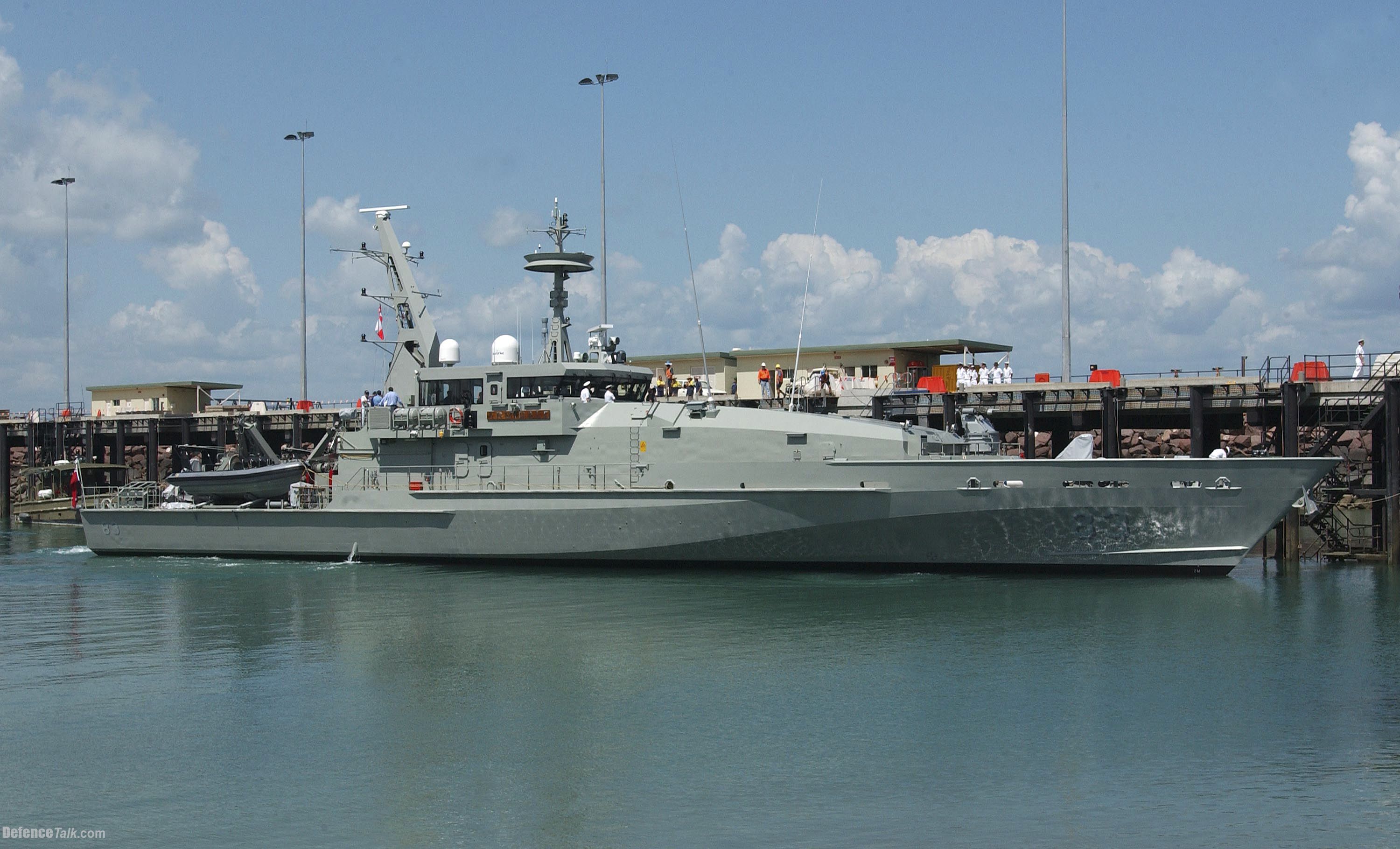 The RAN's first Armidale class patrol boat on trials. It's armed with a 25m