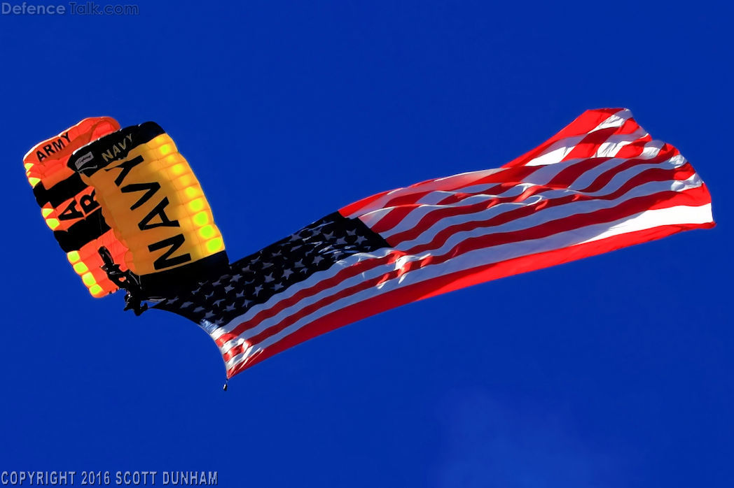US Navy Leap Frogs and US Army Golden Knights Parachute Teams