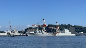 DDG-83 USS Howard DDG-1000 USS Zumwalt LCS-24 USS Oakland calling at US Naval Base Yokosuka.jpg