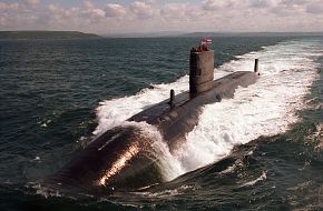 TRAFALGAR CLASS FLEET SUBMARINE HMS TURBULENT AT SEA.