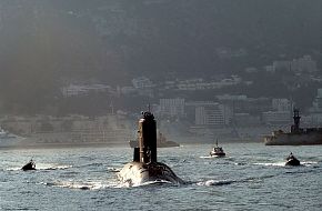 HMS Tireless leaving Gibraltar for operational duties on