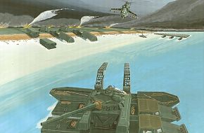 Soviet Tanks Crossing a River - Military Weapons Art