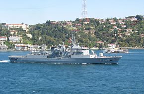 TCG F245 Orucreis, Turkish Navy Frigate passing Istanbul Straits