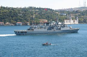 TCG F245 Orucreis, Turkish Navy Frigate passing Istanbul Straits