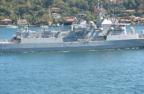 TCG F245 Orucreis, Turkish Navy Frigate passing Istanbul Straits