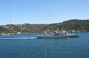 TCG F245 Orucreis, Turkish Navy Frigate passing Istanbul Straits