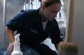 Cleaning Austin-class amphibious transport dock ship