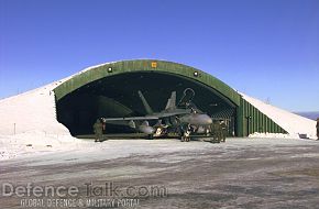 CF-18 Hornet and hangar