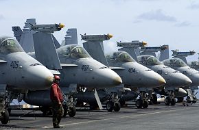 F-18s on USS Kitty Hawk (CV 63) Aircraft Carrier - US Navy