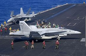 F-18 on USS Kitty Hawk (CV 63) Aircraft Carrier - US Navy