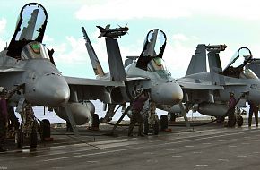F-18s on USS Kitty Hawk (CV 63) Aircraft Carrier - US Navy