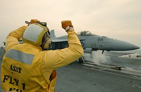 F-18 on USS Kitty Hawk (CV 63) Aircraft Carrier