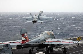 Prowler aircraft on USS Kitty Hawk (CV 63) Aircraft Carrier - US Navy