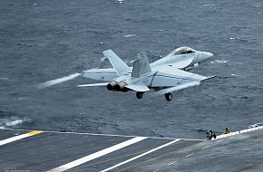 F-18 Takes off from USS Kitty Hawk (CV 63)