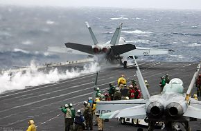 F-18 on USS Kitty Hawk (CV 63) Aircraft Carrier - US Navy