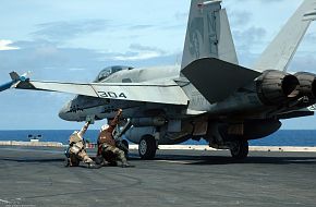 F-18 on USS Kitty Hawk (CV 63) Aircraft Carrier