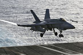 F-18 Fighter on USS Kitty Hawk (CV 63) Aircraft Carrier