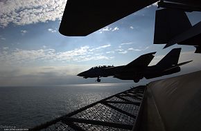 F-14D Tomcat launches off - Final Deployment, US Navy