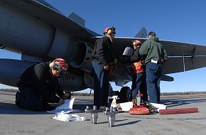 Maintenance on a Navy F/A-18- US Air Force Exercise