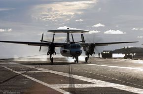 E-2C Hawkeye land on Nimitz-class aircraft carrier