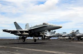 F/A-18C Hornet lands on aircraft carrier