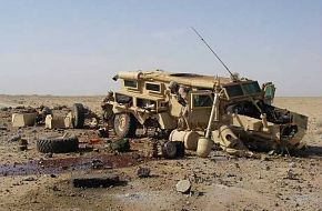 IED destroys USMC Cougar mine resistant vehicle