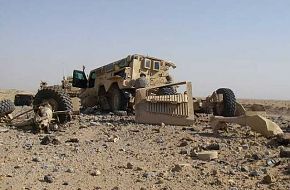 IED destroys USMC Cougar mine resistant vehicle