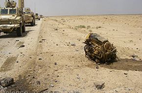 IED destroys USMC Cougar mine resistant vehicle