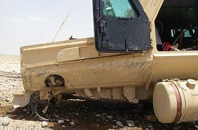 IED destroys USMC Cougar mine resistant vehicle