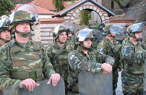 Greek Soldiers defending monastery in Kosovo