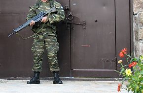 Greek Soldiers defending monastery in Kosovo