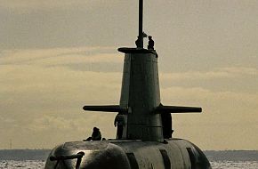 Collins Class Sub HMAS Dechaineaux slipping out of harbour...