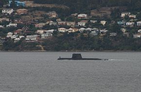 HMAS Collins leaving Hobart